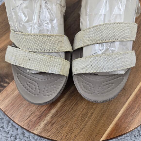 Crocs Leigh II Beige Canvas Leather Ankle Strap Casual Wedge Sandal Womens 9 - Picture 7 of 14